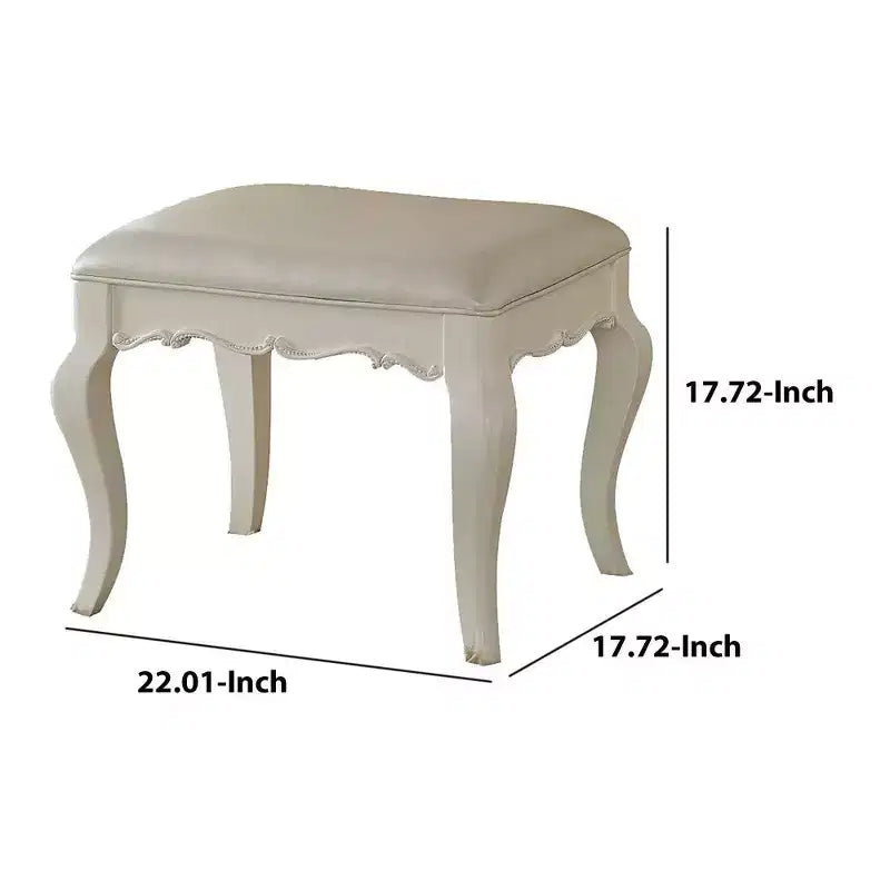 Taburete de tocador Royal Hampton Style de madera y polipiel con asiento acolchado, blanco