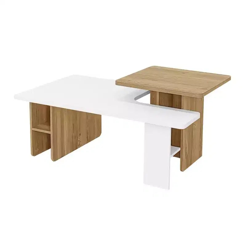 Mesa de centro para sala de estar, juego de 2, de madera natural y acabado moderno, mesas rectangulares anidadas con estante de almacenamiento - Panipeachy