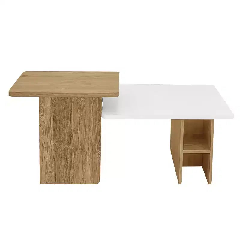 Mesa de centro para sala de estar, juego de 2, de madera natural y acabado moderno, mesas rectangulares anidadas con estante de almacenamiento - Panipeachy