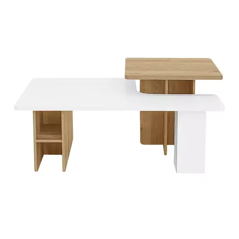 Mesa de centro para sala de estar, juego de 2, de madera natural y acabado moderno, mesas rectangulares anidadas con estante de almacenamiento - Panipeachy