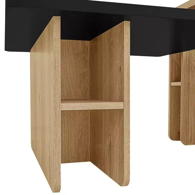 Mesa de centro para sala de estar, juego de 2, de madera natural y acabado moderno, mesas rectangulares anidadas con estante de almacenamiento - Panipeachy