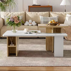 Mesa de centro para sala de estar, juego de 2, de madera natural y acabado moderno, mesas rectangulares anidadas con estante de almacenamiento - Panipeachy