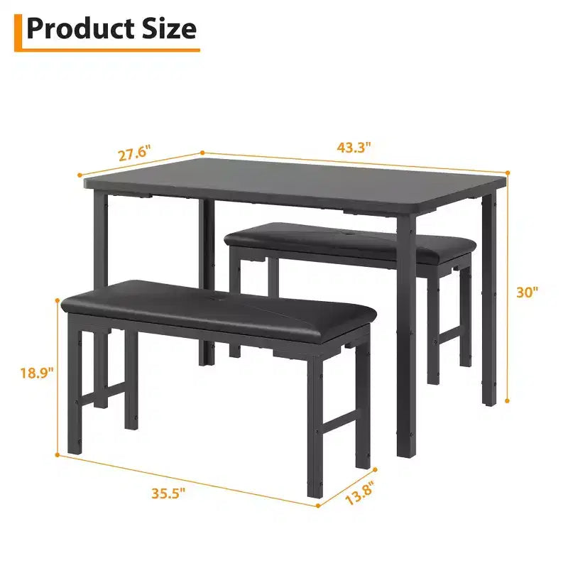 Juego de comedor para 4, mesa de cocina de 3 piezas con 2 bancos tapizados, juego de comedor que ahorra espacio para rincones de desayuno y espacios pequeños, para interiores y exteriores