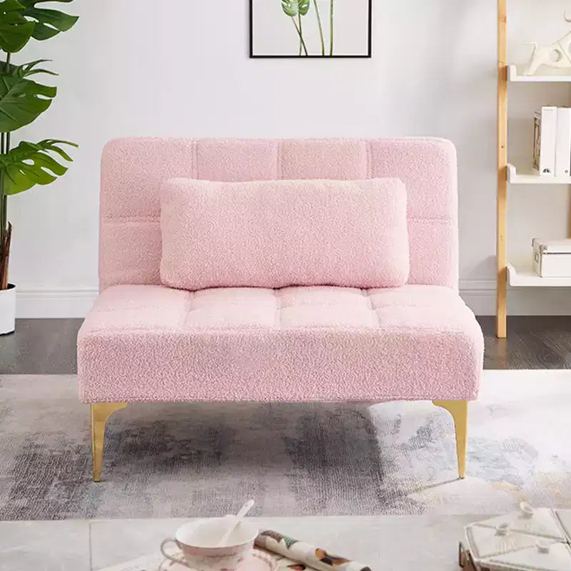 Sofá Cama Convertible, Futón Moderno de Tela de Peluche con Respaldo Ajustable y Almohada, Patas de Metal Dorado para Salas de Estar Pequeñas