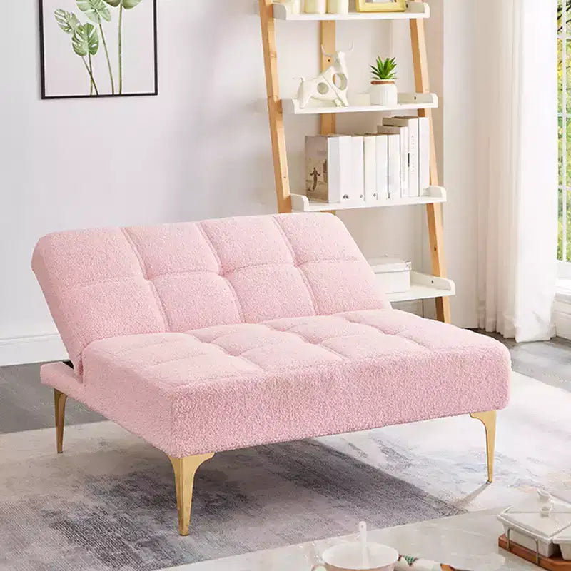 Sofá Cama Convertible, Futón Moderno de Tela de Peluche con Respaldo Ajustable y Almohada, Patas de Metal Dorado para Salas de Estar Pequeñas