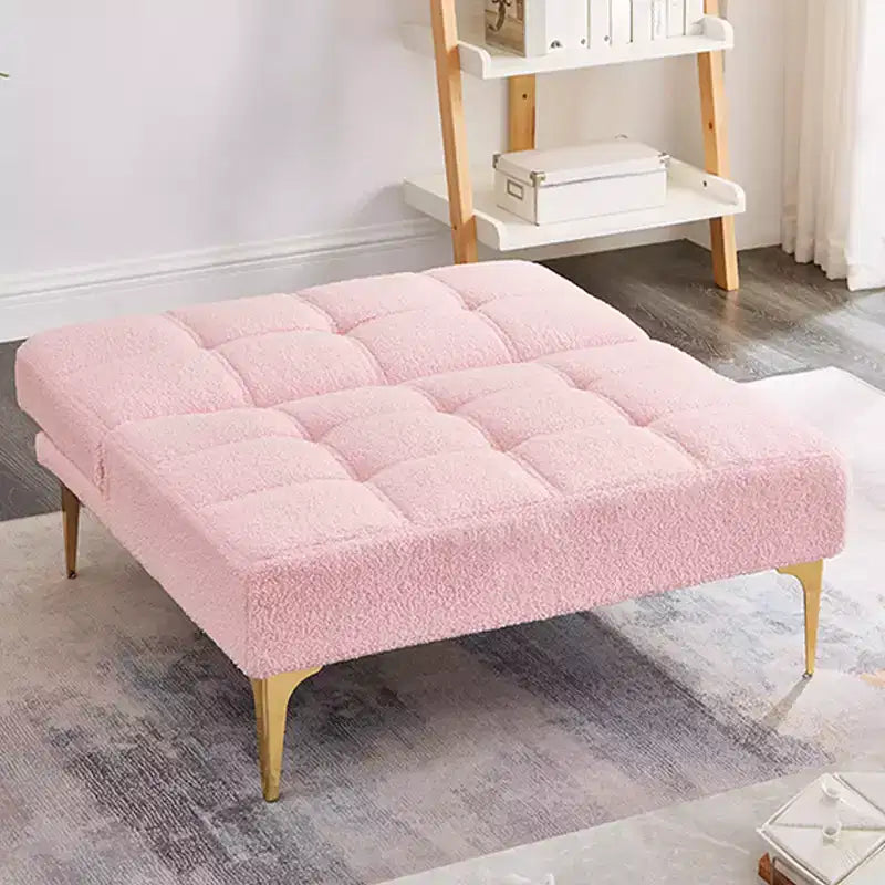 Sofá Cama Convertible, Futón Moderno de Tela de Peluche con Respaldo Ajustable y Almohada, Patas de Metal Dorado para Salas de Estar Pequeñas