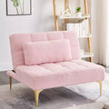 Convertible Sofa, Modern Teddy Fabric Futon Sleeper Sofa Bed with Adjustable Backrest & Pillow, Gold Metal Legs for Small Spaces Living Room