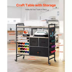 Carro y mesa de almacenamiento VEVOR Rolling Craft, compatible con máquinas Cricut, estación de trabajo organizadora de mesa de manualidades, negro