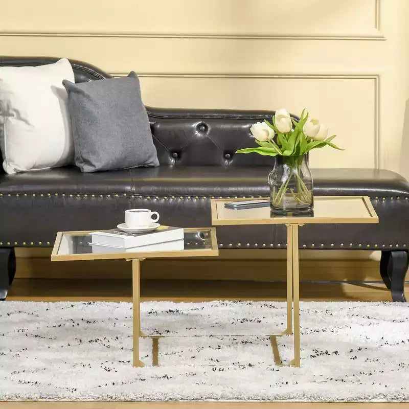 Mesa de centro, mesa de centro de vidrio templado con 2 tableros cuadrados, mesas de centro modernas para sala de estar, dormitorio