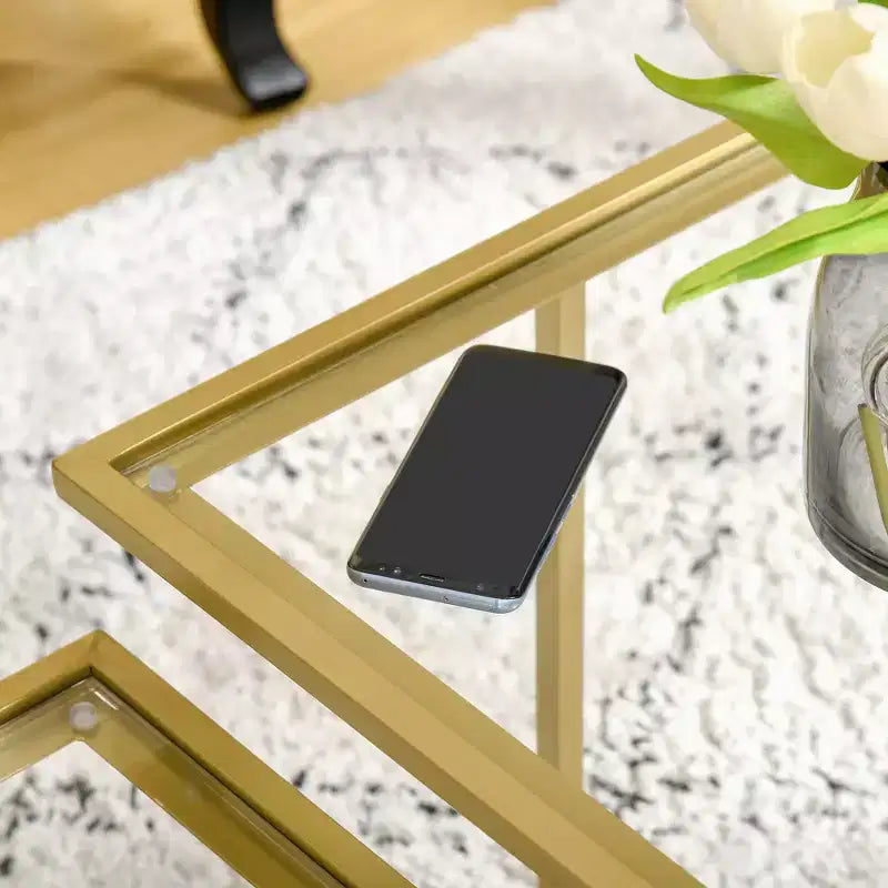 Mesa de centro, mesa de centro de vidrio templado con 2 tableros cuadrados, mesas de centro modernas para sala de estar, dormitorio