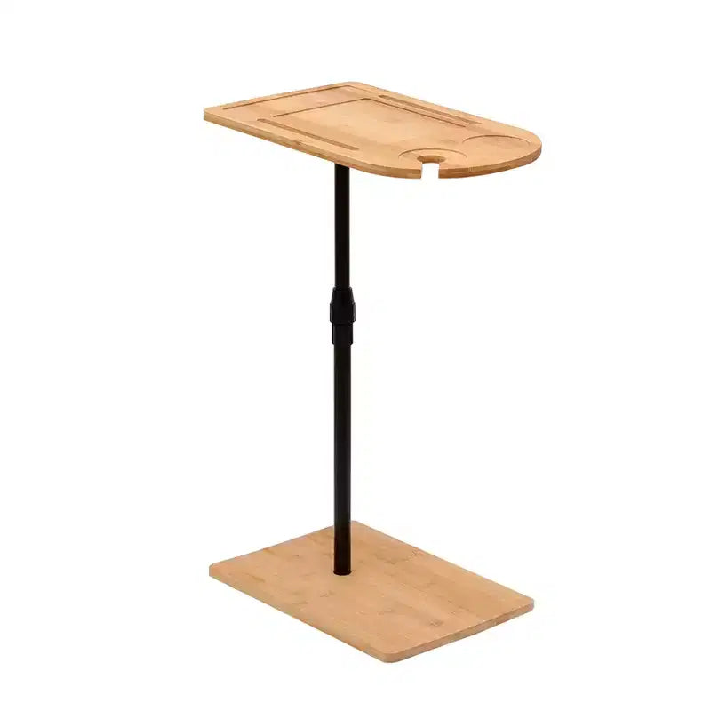 Mesas auxiliares de bambú con altura ajustable para sofá, mesas auxiliares ovaladas de metal en forma de C con ranuras para sala de estar y dormitorio, montaje sencillo, natural