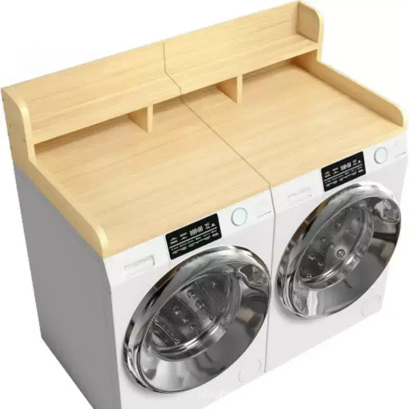 Encimera para lavadora secadora, encimera de madera para lavandería, organizador de doble capa de profundidad para secadora, cesta de ropa sucia, organización de almacenamiento en encimera