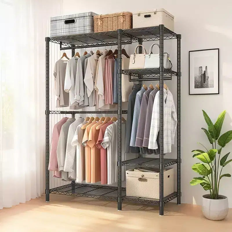 GDFStudio Batavia 76 Perchero de metal resistente con 6 estantes y 3 barras para colgar