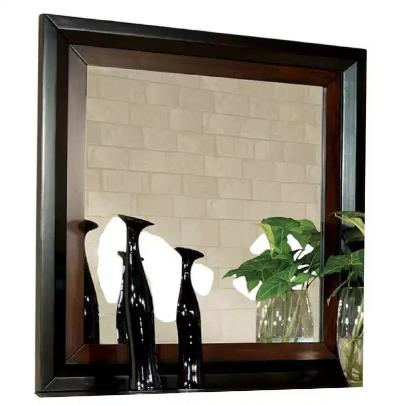 Espejo de cómoda Royal Hampton, 38 pulgadas, madera maciza color nogal oscuro y negro