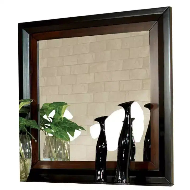 Espejo de cómoda Royal Hampton, 38 pulgadas, madera maciza color nogal oscuro y negro