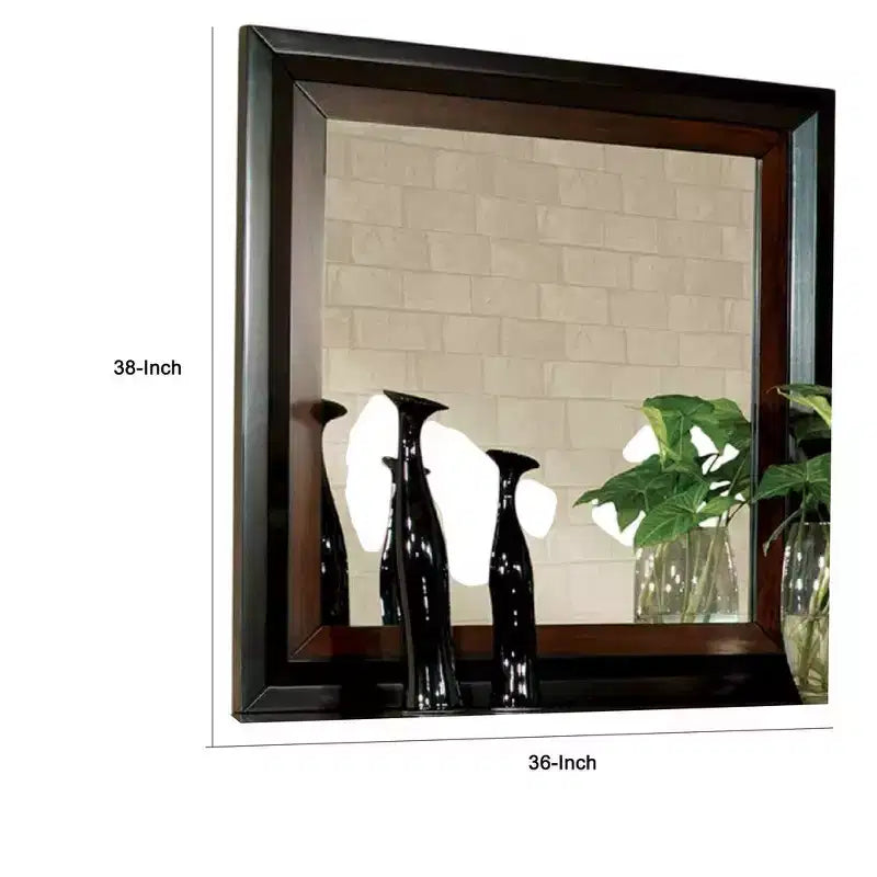 Espejo de cómoda Royal Hampton, 38 pulgadas, madera maciza color nogal oscuro y negro
