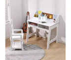 Juego de escritorio y silla para niños, mesa de estudio de madera con contenedores de almacenamiento, estantería, tablón de anuncios y portalápices, mesa de escritura para niños y niñas
