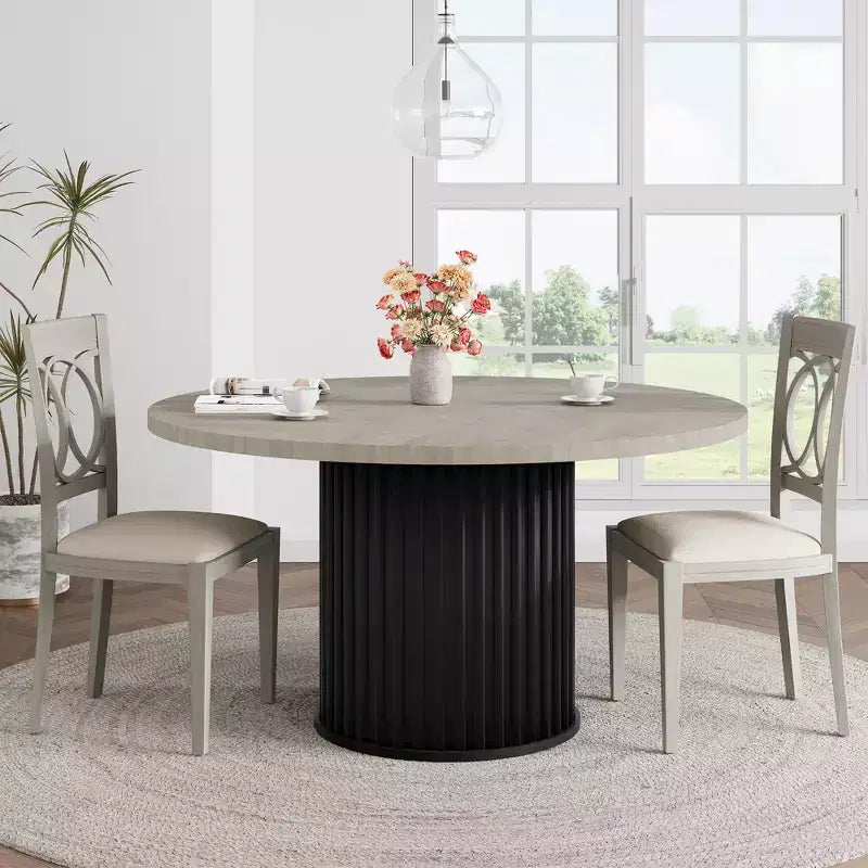 Mesa de comedor redonda de 47", para 46 personas, estilo rústico con base de pedestal de metal ondulado resistente para cocina o comedor