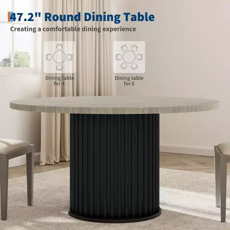 Mesa de comedor redonda de 47", para 46 personas, estilo rústico con base de pedestal de metal ondulado resistente para cocina o comedor