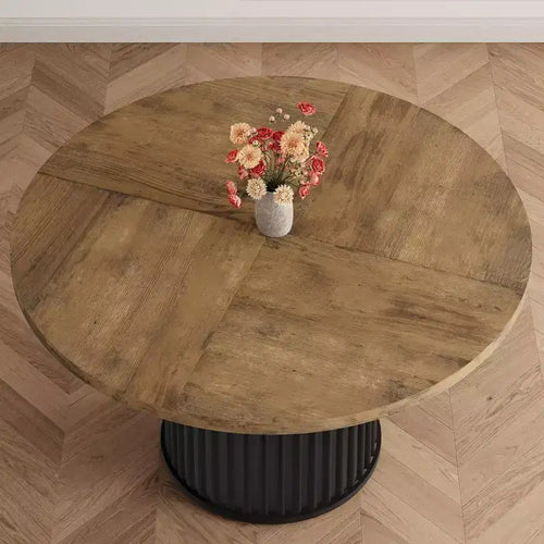 Mesa de comedor redonda de 47", para 46 personas, estilo rústico con base de pedestal de metal ondulado resistente para cocina o comedor