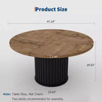 Mesa de comedor redonda de 47", para 46 personas, estilo rústico con base de pedestal de metal ondulado resistente para cocina o comedor