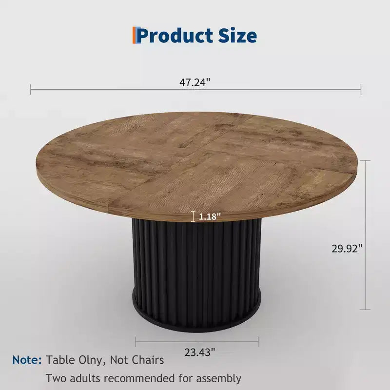 Mesa de comedor redonda de 47", para 46 personas, estilo rústico con base de pedestal de metal ondulado resistente para cocina o comedor
