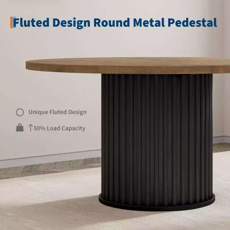 Mesa de comedor redonda de 47", para 46 personas, estilo rústico con base de pedestal de metal ondulado resistente para cocina o comedor