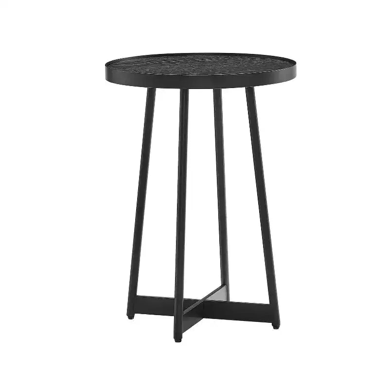 Mesa auxiliar redonda de metal y madera Homy Casa para sala de estar, negra moderna