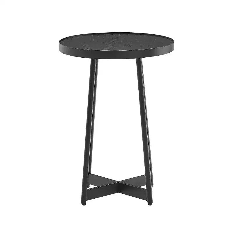 Mesa auxiliar redonda de metal y madera Homy Casa para sala de estar, negra moderna
