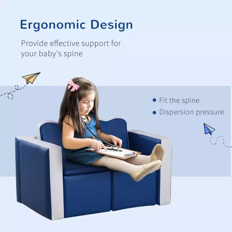 Juego de sofá para niños 2 en 1 multifuncional, juego de mesa y sillas para niños pequeños, sofá de 2 asientos, caja de almacenamiento suave y resistente