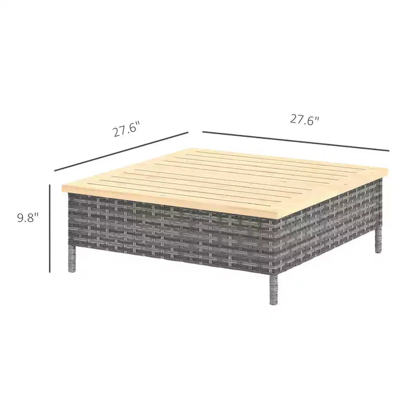 Mesa auxiliar para exteriores con ratán PE, mesa auxiliar de patio con parte superior de madera de abeto natural, mesa decorativa resistente a la intemperie para patio, piscina, porche