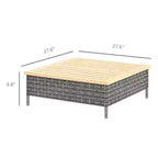 Mesa auxiliar para exteriores con ratán PE, mesa auxiliar de patio con parte superior de madera de abeto natural, mesa decorativa resistente a la intemperie para patio, piscina, porche