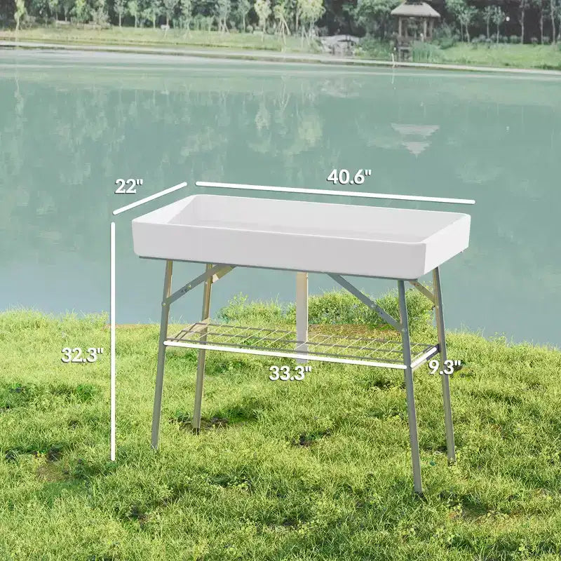 Mesa de refrigeración plegable de 3,4 pies con desagüe, mesa de relleno y enfriamiento para exteriores con estante de almacenamiento, enfriador de bebidas para fiestas, picnics y barbacoas