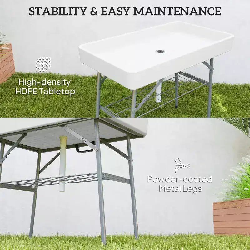 Mesa de refrigeración plegable de 3,4 pies con desagüe, mesa de relleno y enfriamiento para exteriores con estante de almacenamiento, enfriador de bebidas para fiestas, picnics y barbacoas
