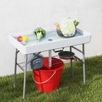 Mesa de refrigeración plegable de 3,4 pies con desagüe, mesa de relleno y enfriamiento para exteriores con estante de almacenamiento, enfriador de bebidas para fiestas, picnics y barbacoas