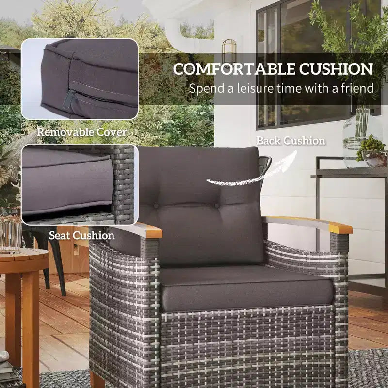 Juego de bistró para exteriores, muebles de patio de mimbre con cojines para porche, jardín
