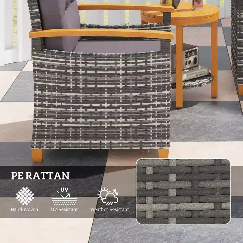 Juego de bistró para exteriores, muebles de patio de mimbre con cojines para porche, jardín