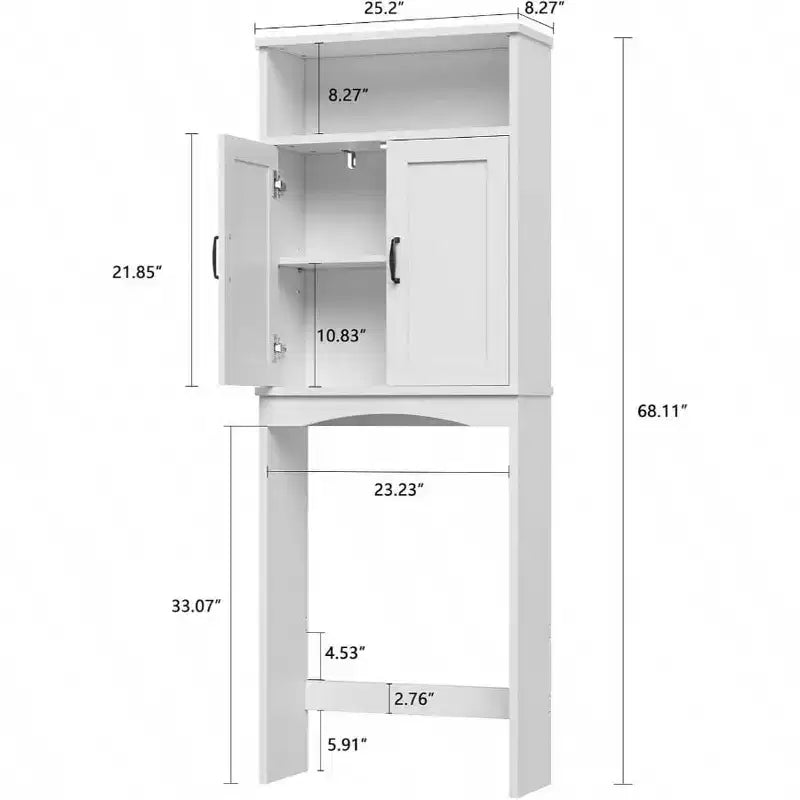 Armario de almacenamiento para colocar sobre el inodoro, estante para ahorrar espacio, organizador de baño blanco con estante ajustable y puertas dobles