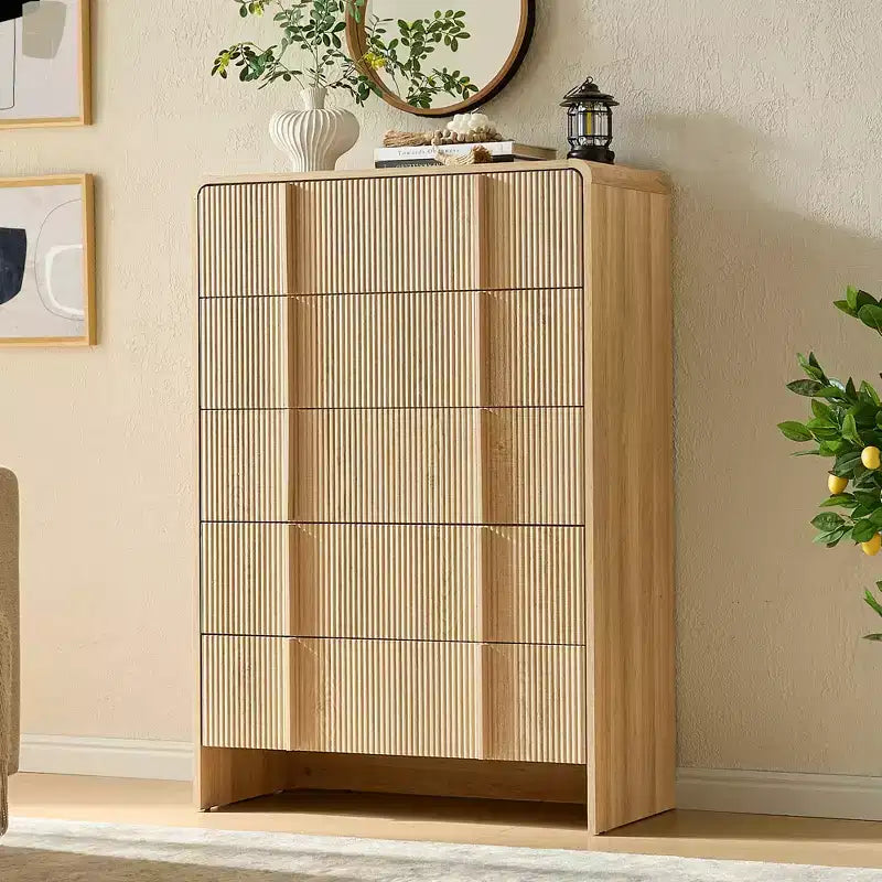 AMERLIFE Cómoda moderna estriada con tiradores de pino, esquinas redondeadas y antivuelco, organizador de almacenamiento de madera de 48 para salón