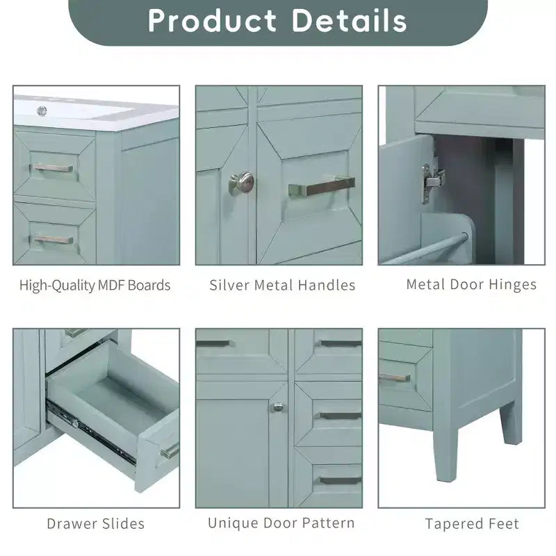 MAYEERTY 30 Mueble bajo de baño sin lavabo, con estructura sólida de MDF y cajones verdes