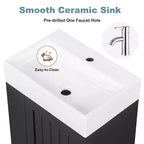 MAYEERTY 20 Tocador de baño Lavabo de cerámica Cajón de almacenamiento de MDF Estante lateral Tirador dorado Baño pequeño