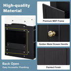 MAYEERTY 20 Tocador de baño Lavabo de cerámica Cajón de almacenamiento de MDF Estante lateral Tirador dorado Baño pequeño