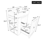 MAYEERTY 20 Tocador de baño Lavabo de cerámica Cajón de almacenamiento de MDF Estante lateral Tirador dorado Baño pequeño
