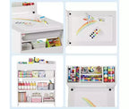 Mesa de arte para niños, escritorio de manualidades grande para niños con 2 sillas, escritorio de arte multifuncional con estantes de almacenamiento para habitación infantil, guardería, sala de juegos, escuela