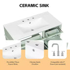 MAYEERTY 36" Tocador de Baño con Lavabo Madera Maciza Blanca Cajón Abatible 3 Cajones 2 Puertas Asas Metálicas Negras MDF