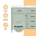 MAYEERTY 36" Tocador de Baño con Lavabo Madera Maciza Blanca Cajón Abatible 3 Cajones 2 Puertas Asas Metálicas Negras MDF