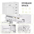 MAYEERTY 36" Tocador de Baño con Lavabo Madera Maciza Blanca Cajón Abatible 3 Cajones 2 Puertas Asas Metálicas Negras MDF