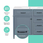 MAYEERTY 36" Tocador de Baño con Lavabo Madera Maciza Blanca Cajón Abatible 3 Cajones 2 Puertas Asas Metálicas Negras MDF