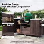 Isla de cocina exterior negra de 66.5 pulgadas para parrillas Big Green Egg, carrito de parrilla exterior de madera maciza para parrilla de mesa con tapa de acero inoxidable