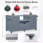 Isla de cocina exterior negra de 66.5 pulgadas para parrillas Big Green Egg, carrito de parrilla exterior de madera maciza para parrilla de mesa con tapa de acero inoxidable